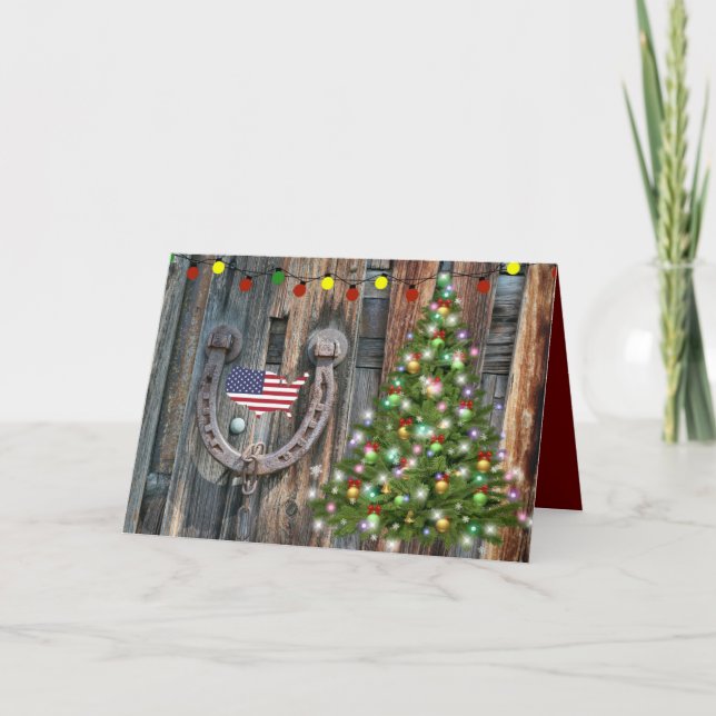 Country Charm Christmas With Flag Holiday Card (Front)