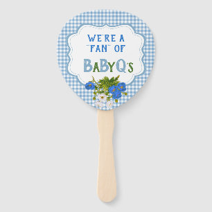 Country Check Blue Gingham Flowers BabyQ BBQ Hand Fan