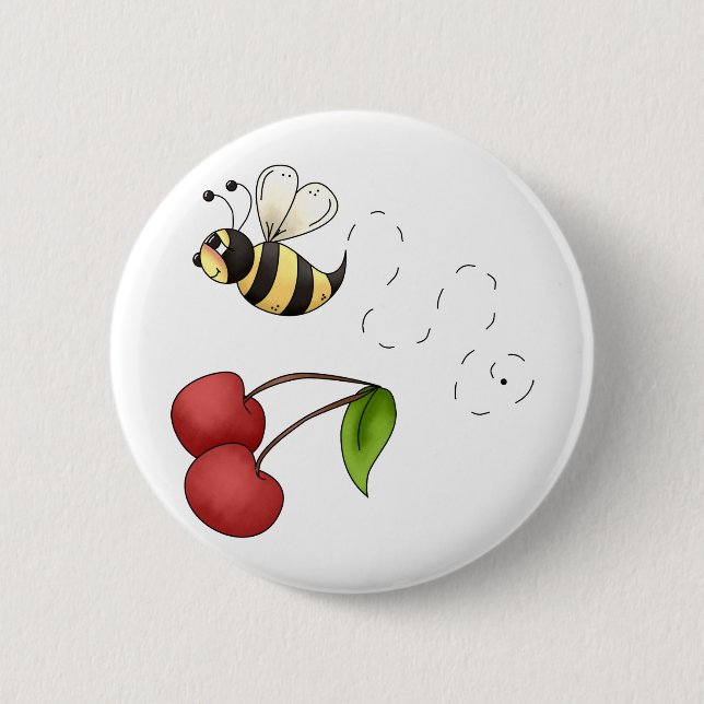 Country Cherries · Bee & Cherries 6 Cm Round Badge (Front)