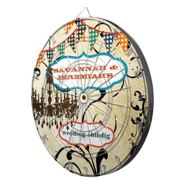 Country Chic Aqua Bunting Vintage Chandelier Dart Dartboard (Front Right)