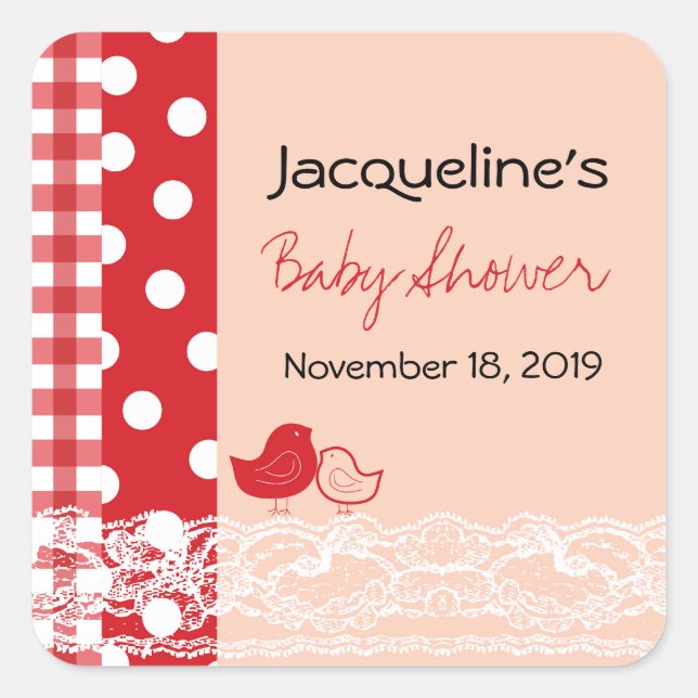 Country Chic Birds Lace Girl Baby Shower Sticker (Front)
