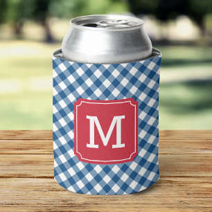 Country Chic Blue Gingham Personalise Monogram Can Cooler