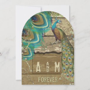 Country Chic Bunting Peacock Vintage Old Wood Invitation