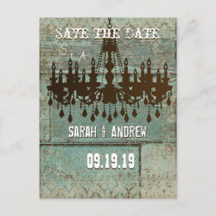 Country Chic Chocolate Mint Rustic Save the Date Announcement Postcard