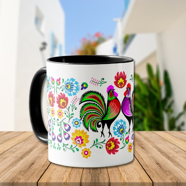 Country Chic Colourful Rooster Pattern Mug (Creator Uploaded)