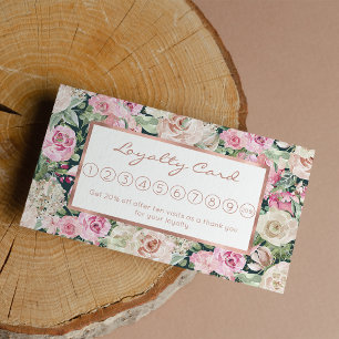 Country chic elegant gable green pink ivory floral loyalty card