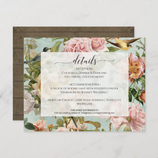 Country Chic Floral Dusty Pink Blue Wood Details Invitation