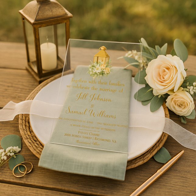 Country Chic Lantern with Floral Wreath Wedding  Acrylic Invitations (Creator Uploaded)