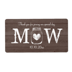 Country chic mason jar wedding water bottle labels