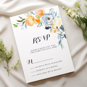 Country chic orange blue white floral RSVP Invitation