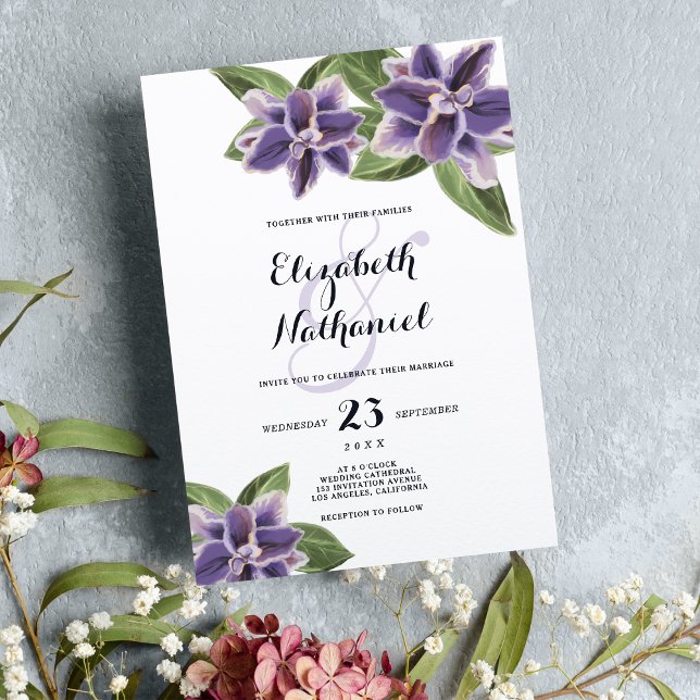 Country chic orange blue white floral wedding  invitation (Country chic orange blue white floral wedding)