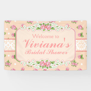Country Chic, Peach Rose Bridal Shower Banner