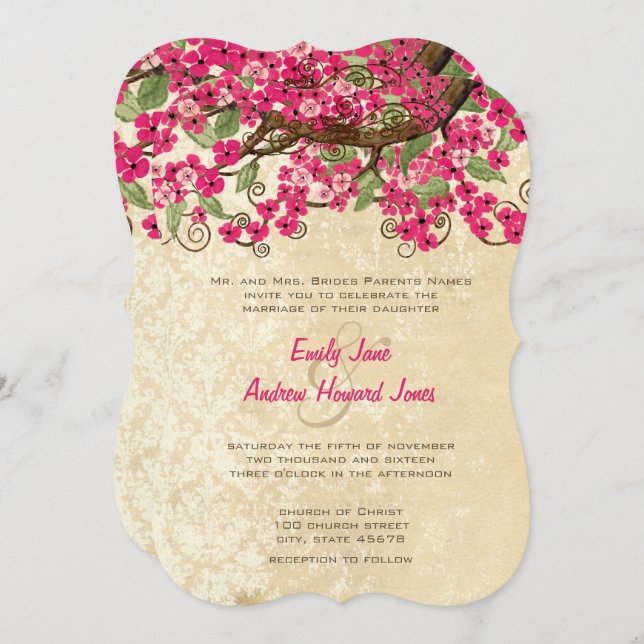 Country Chic Pink Cherry Blossom Wedding Invites (Front/Back)