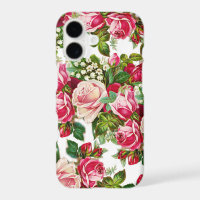 Country chic pink red green vintage floral