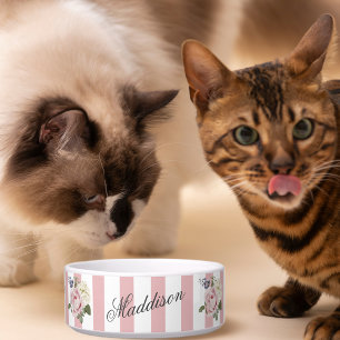 Country Chic Pink Striped Rose Bouquet Monogrammed Bowl