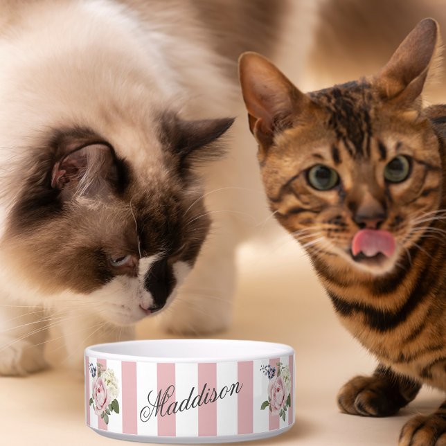 Country Chic Pink Striped Rose Bouquet Monogrammed Bowl (Creator Uploaded)