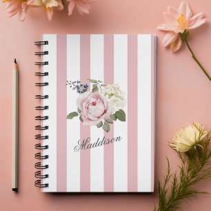 Country Chic Pink Striped Rose Bouquet Monogrammed Notebook