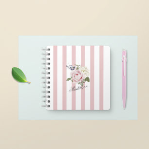 Country Chic Pink Striped Rose Bouquet Monogrammed Notebook
