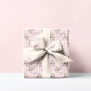 Country Chic Pink Striped Rose Bouquet Monogrammed Wrapping Paper