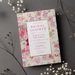 Country chic pink vintage floral Bridal Shower Invitation