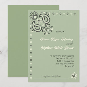 Country Chic Sage Green Modern Western Wedding  Invitation