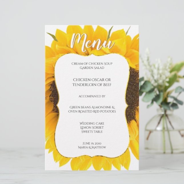 Country Chic Sunflower Wedding Reception Menu (Standing Front)