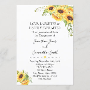 Country chic sunflowers floral engagement invitation
