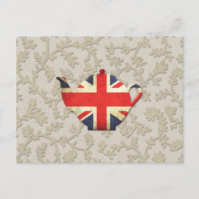 Country Chic Union Jack Flag Teapot Postcard (Front)