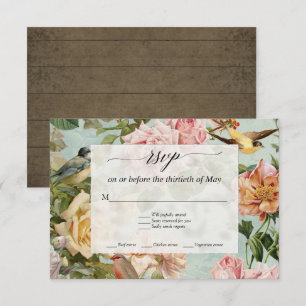 Country Chic Vintage Floral Roses Rustic Wood RSVP Card