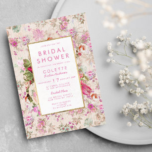 Country chic vintage pink floral Bridal Shower Invitation