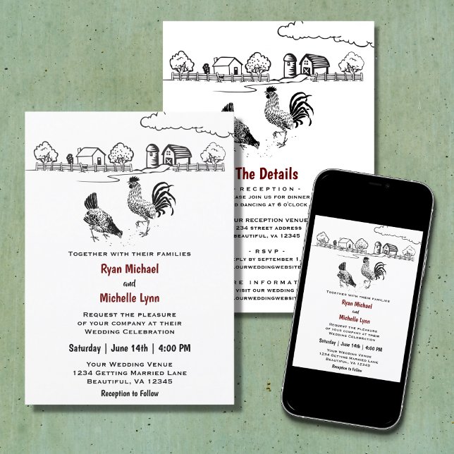 Country Chicken Farm All in One Wedding Invitation (Creator Uploaded)