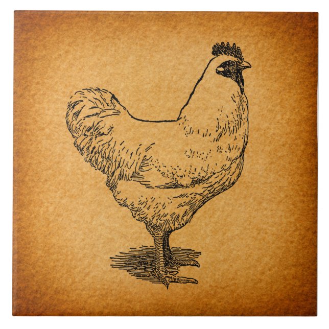 Country Chicken Farm Animal Art Vintage Rooster Tile (Front)