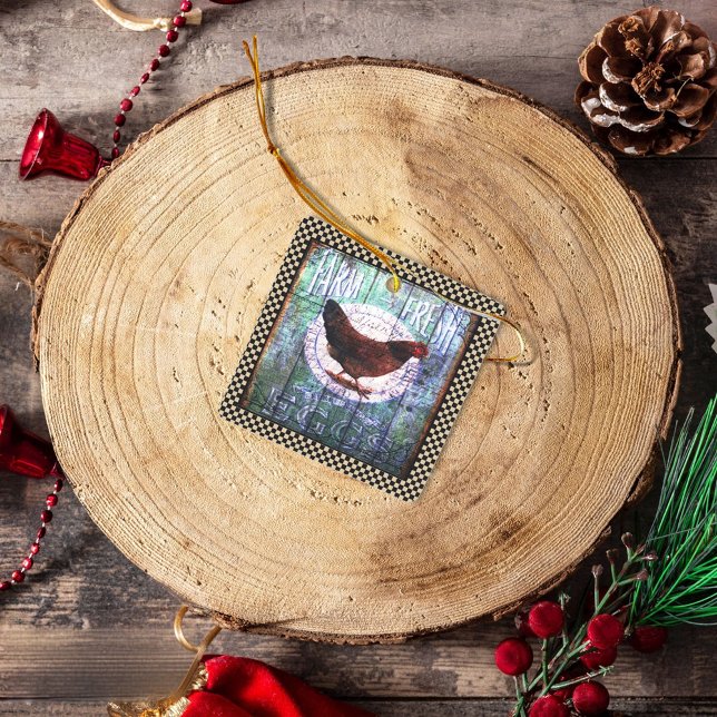 Country Chicken Farm Fresh Eggs Ephemera Ceramic Ornament (Creator Uploaded)