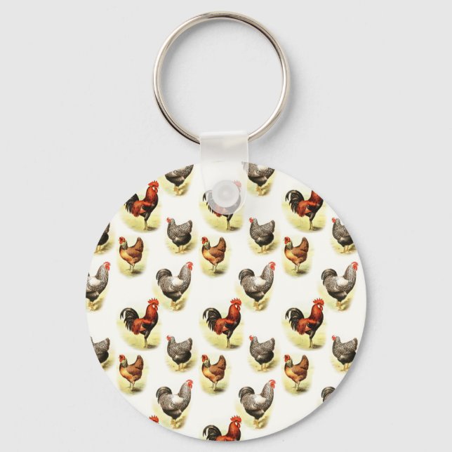 Country Chicken Pattern Key Ring (Front)