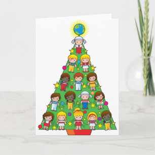 Country Children Christmas Tree Holiday Card