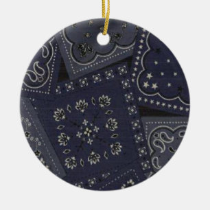 Country Christmas Blue Bandanna Ceramic Tree Decoration