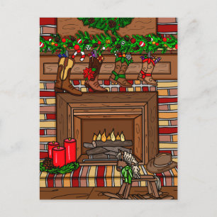 Country Christmas Cowboy Boot Stockings Postcard