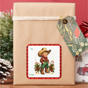 Country Christmas Cowboy Gift Tag Sticker