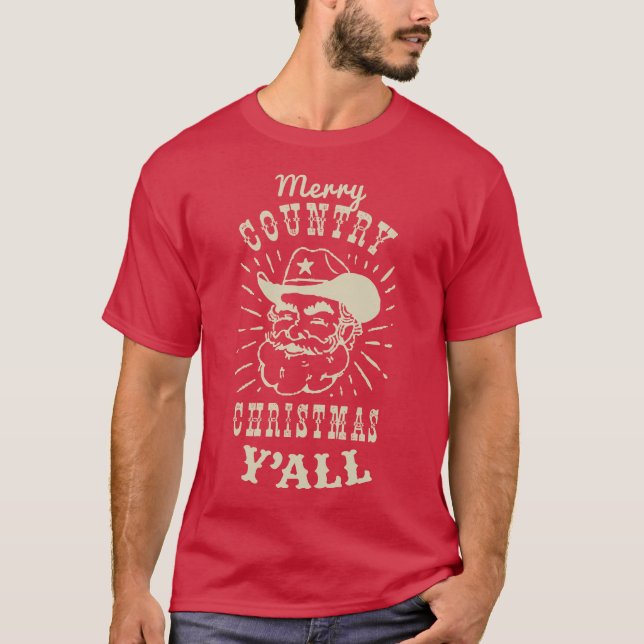 Country Christmas Cowboy Santa T-Shirt (Front)