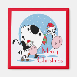 Country Christmas Cows With Santa Hats Magnet