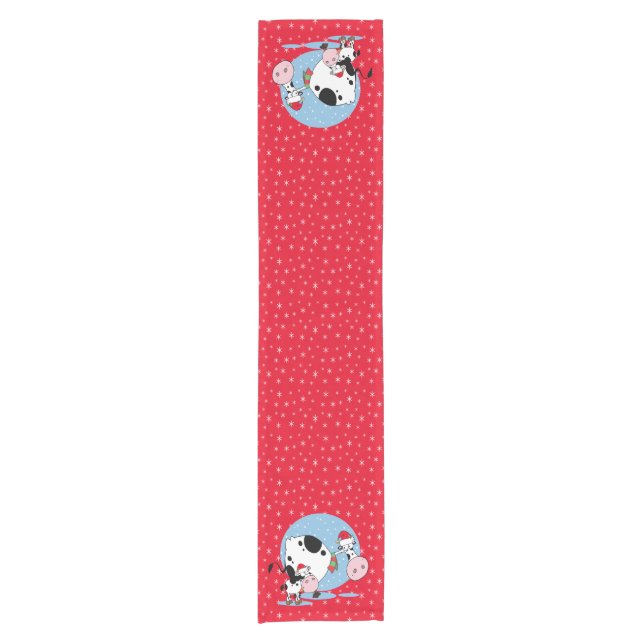 Country Christmas Cows With Santa Hats Short Table Runner (Front)