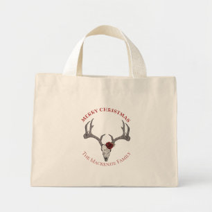 Country Christmas Deer Head Reindeer Skull Antlers Mini Tote Bag