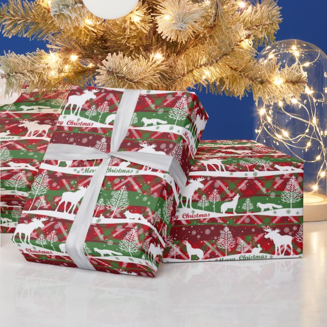 Country Christmas Forest Wolf Moose Wrapping Paper (Holidays)