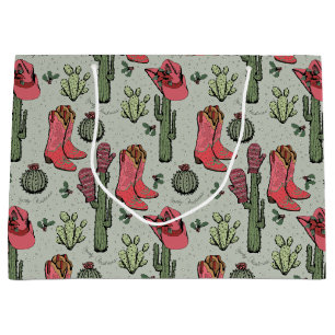 Country Christmas Girly Cowgirl Boots & Cactus Large Gift Bag