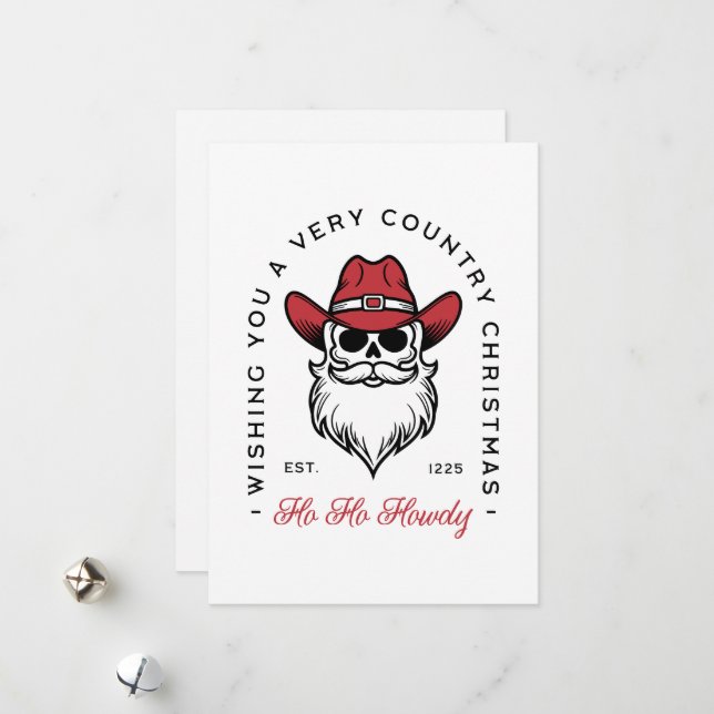 Country Christmas Howdy Santa cowboy wishes Holiday Card (Front/Back In Situ)