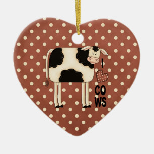 Country Christmas I Love Cows Ceramic Tree Decoration