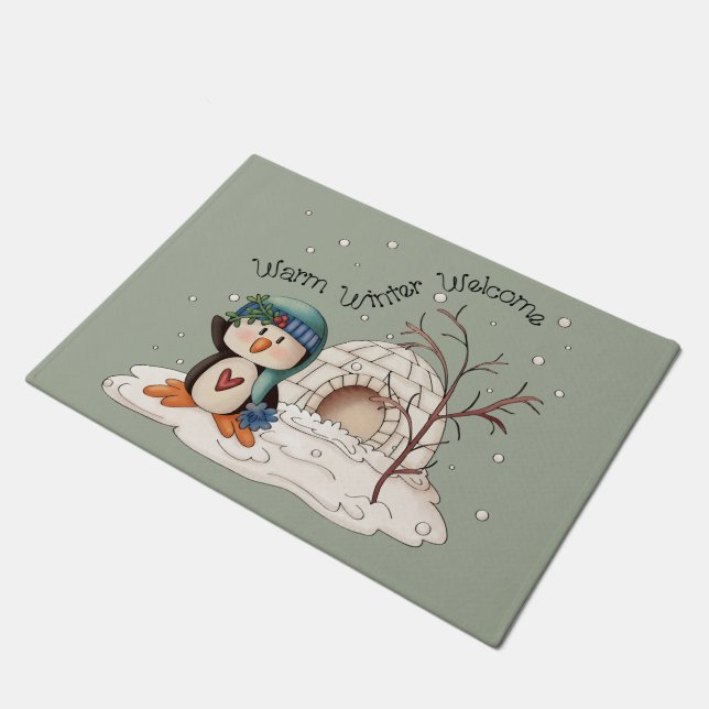 Country Christmas penguin Holiday doormat (Angled)