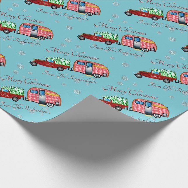Country Christmas Pickup Truck and Trailer Wrapping Paper (Corner)