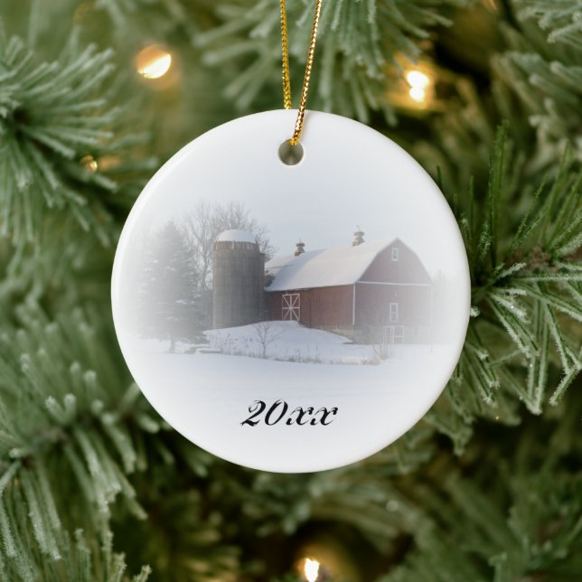 Country Christmas Red Barn Dated Ceramic Tree Decoration (Tree)