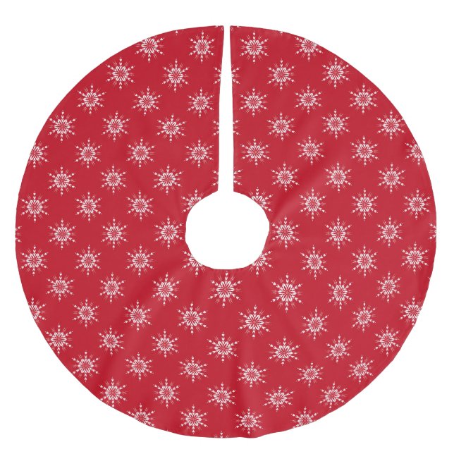 Country Christmas red white cute snowflake pattern Brushed Polyester Tree Skirt (Front)